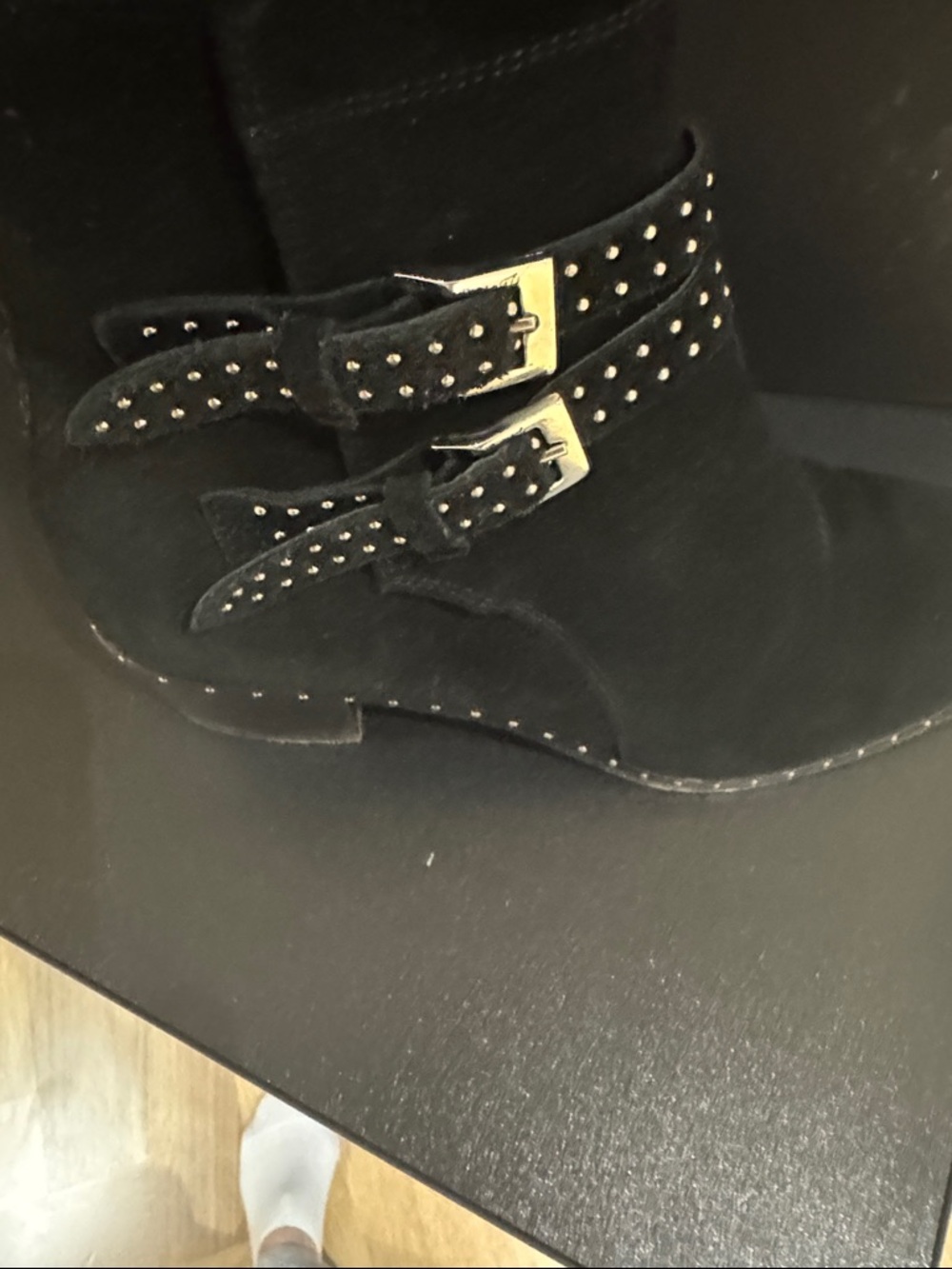 Kooples  Black Suede Studded Buckle Ankle Boots - Picture 3 of 5